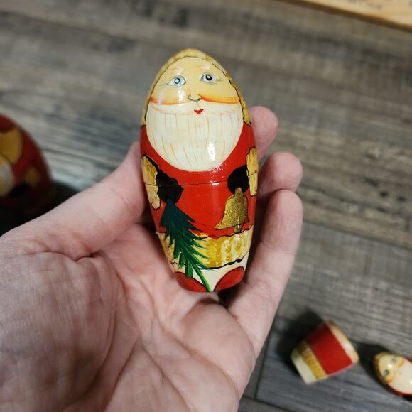 Vintage Santa wooden Nesting Dolls see pics for wear E - Picture 8 of 16